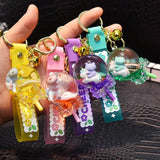 Liquid Oil Bear Quicksand Keychain Floating Lollipop Keyring Women Bag Gift