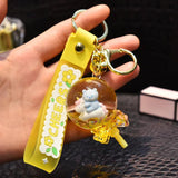 Liquid Oil Bear Quicksand Keychain Floating Lollipop Keyring Women Bag Gift