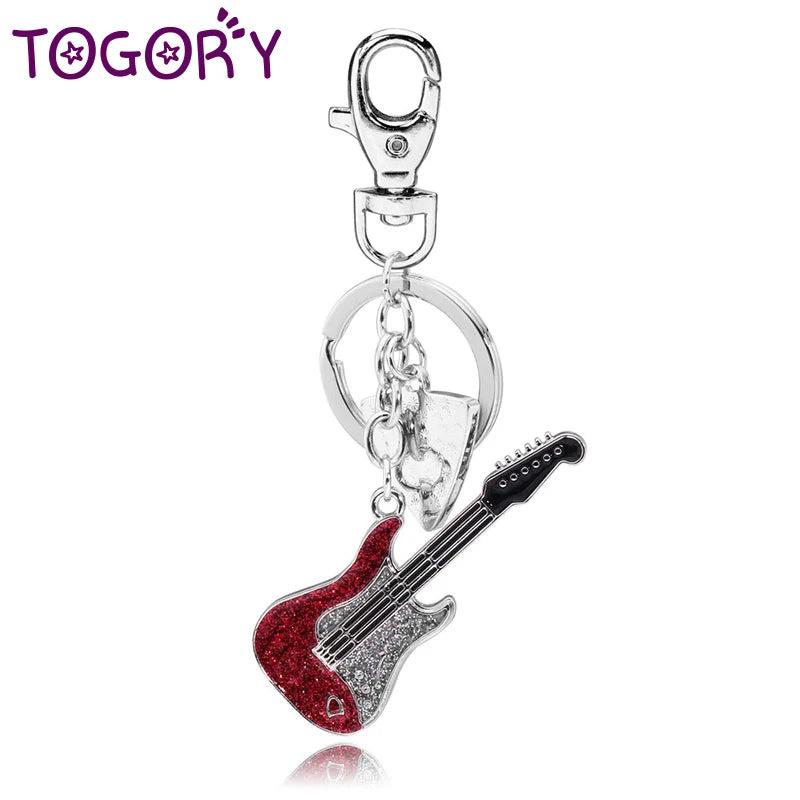 Guitar Crystal Key Ring Chains Holder Bag Buckle Pendant KY016