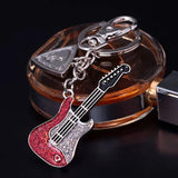 Guitar Crystal Key Ring Chains Holder Bag Buckle Pendant KY016