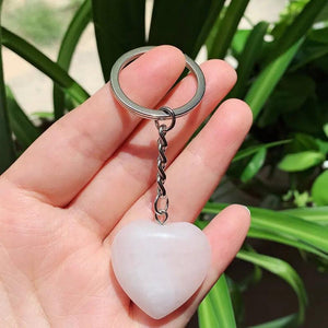 Crystal Keychain Holder Big Heart Pendulum Amulet Agates Tiger Eye Opal Pink Qua