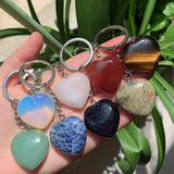 Crystal Keychain Holder Big Heart Pendulum Amulet Agates Tiger Eye Opal Pink Qua