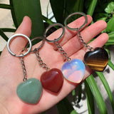 Crystal Keychain Holder Big Heart Pendulum Amulet Agates Tiger Eye Opal Pink Qua