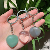Crystal Keychain Holder Big Heart Pendulum Amulet Agates Tiger Eye Opal Pink Qua