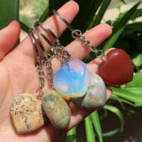 Crystal Keychain Holder Big Heart Pendulum Amulet Agates Tiger Eye Opal Pink Qua