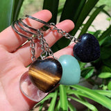 Crystal Keychain Holder Big Heart Pendulum Amulet Agates Tiger Eye Opal Pink Qua