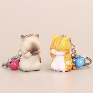 Shy Cat Keychains Chubby Kitten Keyring Trinket Bag Ornament Cartoon Car