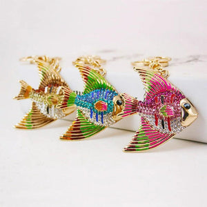 Colorful Fish Keychain Car Keychain Metal Rhinestone Pendant Bag Ornament