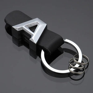 Metal Lettering Logo Leather Keychain A B C D E Keyring Business Men Accessory