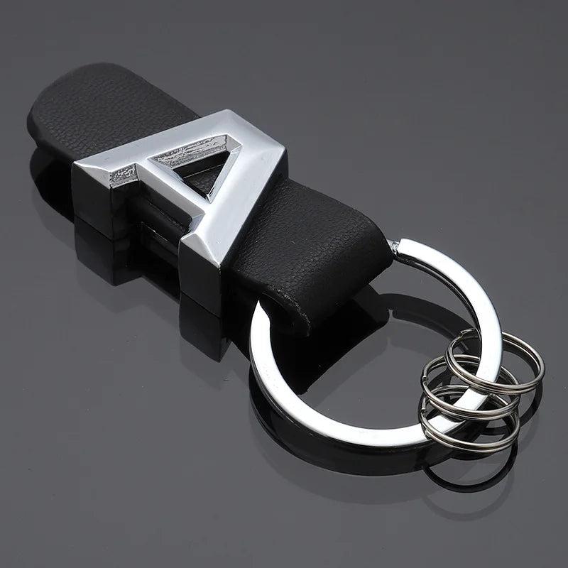 Metal Lettering Logo Leather Keychain A B C D E Keyring Business Men Accessory