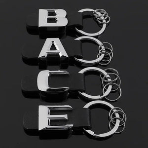 Metal Lettering Logo Leather Keychain A B C D E Keyring Business Men Accessory