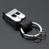 Metal Lettering Logo Leather Keychain A B C D E Keyring Business Men Accessory