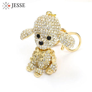 Poodle Teddy Dog Crystal Pendant Keychain Rhinestone Inlaid Metal Keyring