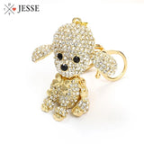 Poodle Teddy Dog Crystal Pendant Keychain Rhinestone Inlaid Metal Keyring