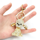 Poodle Teddy Dog Crystal Pendant Keychain Rhinestone Inlaid Metal Keyring