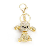 Poodle Teddy Dog Crystal Pendant Keychain Rhinestone Inlaid Metal Keyring
