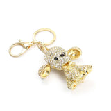 Poodle Teddy Dog Crystal Pendant Keychain Rhinestone Inlaid Metal Keyring