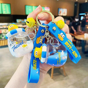 Quicksand Duck Keychain Floating Swimming Ring Milk Tea Cup Keyring
