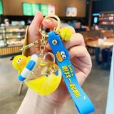 Quicksand Duck Keychain Floating Swimming Ring Milk Tea Cup Keyring