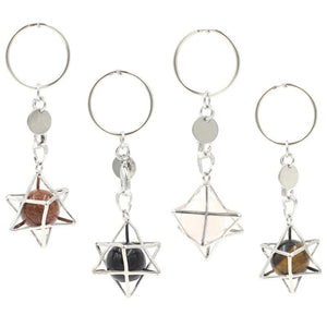 Natural Stones Merkaba Star Keychain Quartz Crystal Keyring