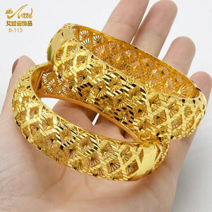 24K Dubai Plated Bangles Bracelet for Women African Indian Bangle Jewellery