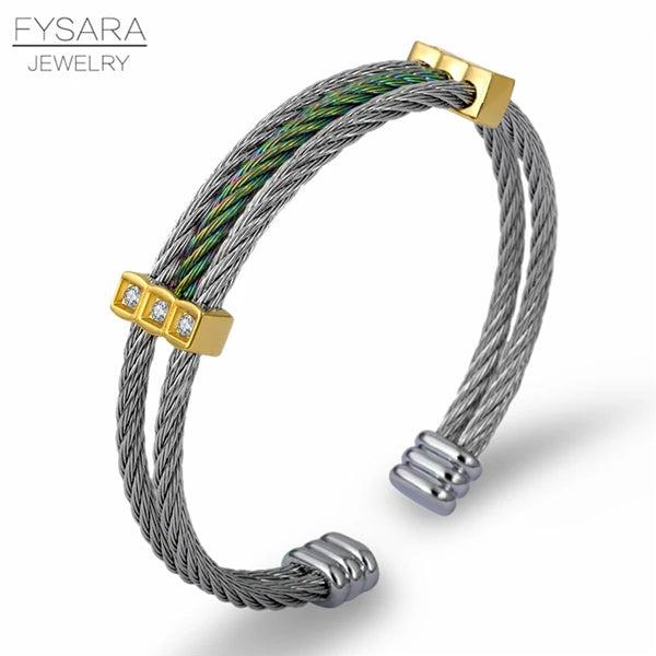 Multicolor Wire Twist Cuff Bracelet with Crystals - Punk Jewelry