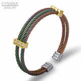 Multicolor Wire Twist Cuff Bracelet with Crystals - Punk Jewelry
