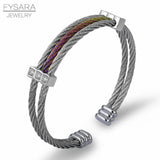 Multicolor Wire Twist Cuff Bracelet with Crystals - Punk Jewelry