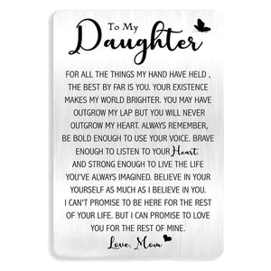 Daughter Engraved Metal Wallet Card Inserts, Inspirational Gift Idea