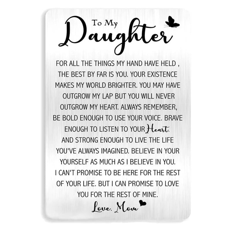 Daughter Engraved Metal Wallet Card Inserts, Inspirational Gift Idea