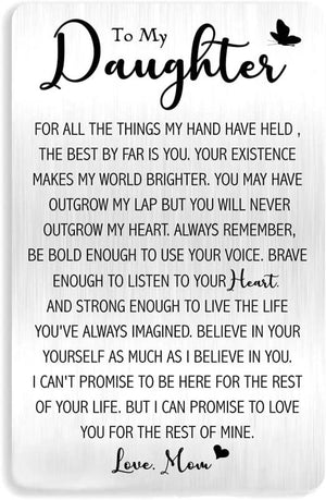 Daughter Engraved Metal Wallet Card Inserts, Inspirational Gift Idea