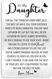 Daughter Engraved Metal Wallet Card Inserts, Inspirational Gift Idea