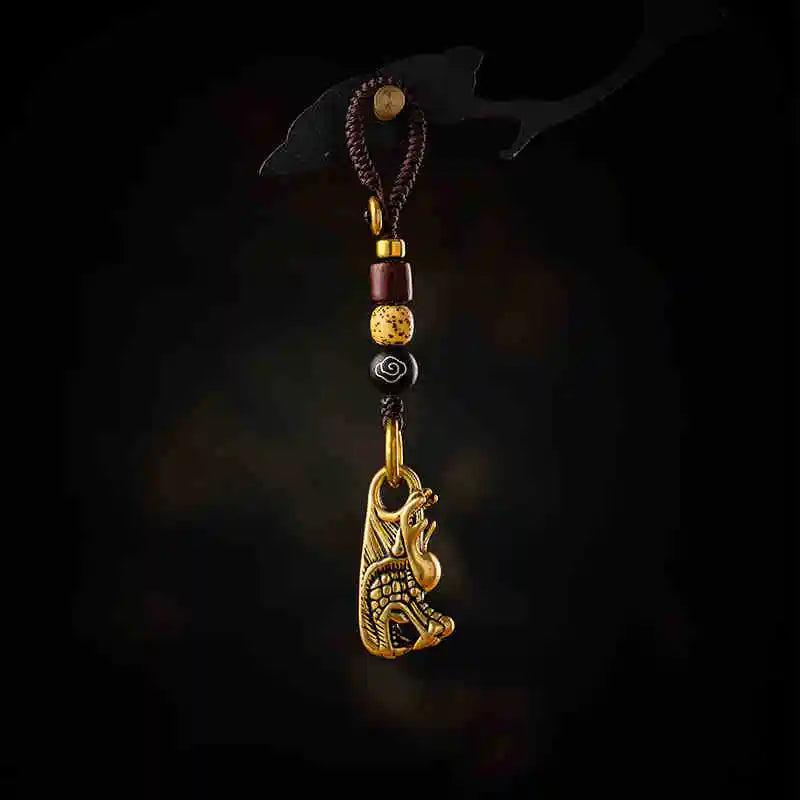 Brass Dragon Head Keychain Rope Key Pendant