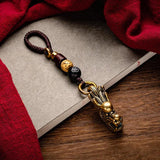 Brass Dragon Head Keychain Rope Key Pendant