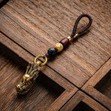 Brass Dragon Head Keychain Rope Key Pendant