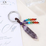 Stone Crystal Keychain Pendant DIY Jewelry Bullet Hexagon Bead Key Ring