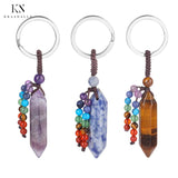 Stone Crystal Keychain Pendant DIY Jewelry Bullet Hexagon Bead Key Ring