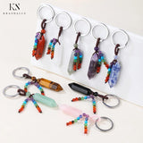 Stone Crystal Keychain Pendant DIY Jewelry Bullet Hexagon Bead Key Ring