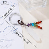 Stone Crystal Keychain Pendant DIY Jewelry Bullet Hexagon Bead Key Ring