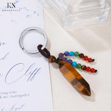 Stone Crystal Keychain Pendant DIY Jewelry Bullet Hexagon Bead Key Ring
