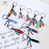 Stone Crystal Keychain Pendant DIY Jewelry Bullet Hexagon Bead Key Ring