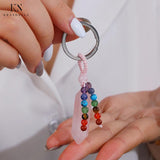Stone Crystal Keychain Pendant DIY Jewelry Bullet Hexagon Bead Key Ring