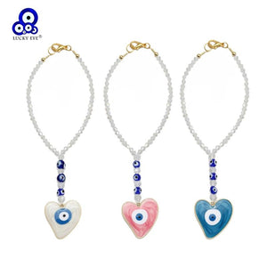 Lucky Eye Alloy Heart Pendant Wall Hanging Evil Eye Beads Keychain BE1325