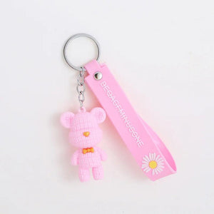 Cute Astronaut Pink Bear Keychain PVC Toy School Bag Pendant