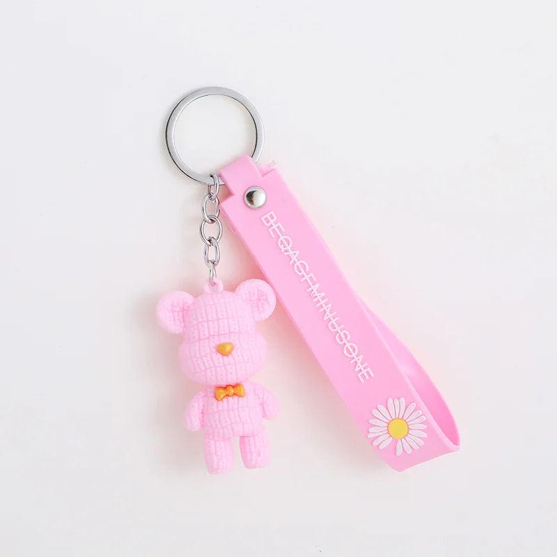 Cute Astronaut Pink Bear Keychain PVC Toy School Bag Pendant