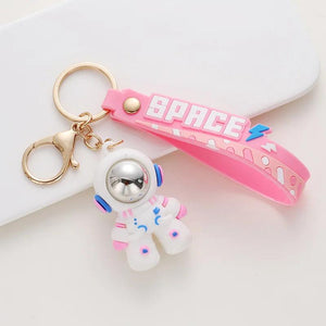 Cute Astronaut Pink Bear Keychain PVC Toy School Bag Pendant