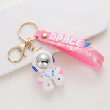 Cute Astronaut Pink Bear Keychain PVC Toy School Bag Pendant