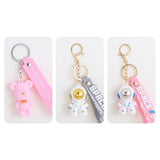 Cute Astronaut Pink Bear Keychain PVC Toy School Bag Pendant