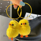 Mini Real Mink Fur Small Yellow Duck Keychain Ornaments Women Backpack Pendant