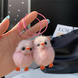 Mini Real Mink Fur Small Yellow Duck Keychain Ornaments Women Backpack Pendant